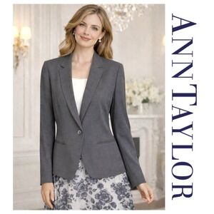 Ann Taylor Gray Virgin Wool Blend Single Breasted Career Minimalist Blazer 6